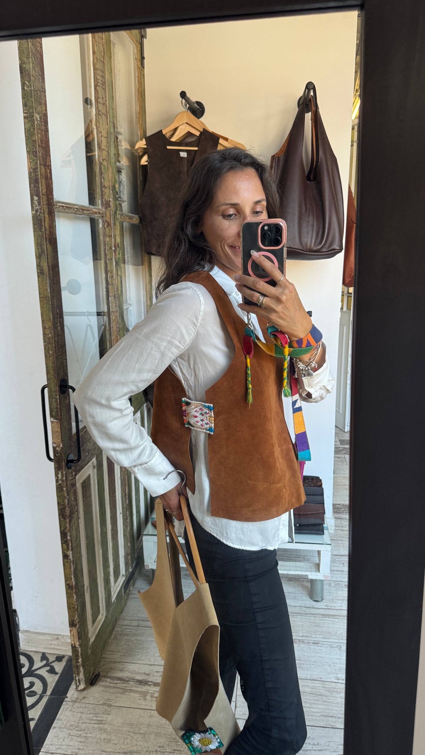 Mendoza Suede Top in Caramel + 2 Short Embroidered Straps