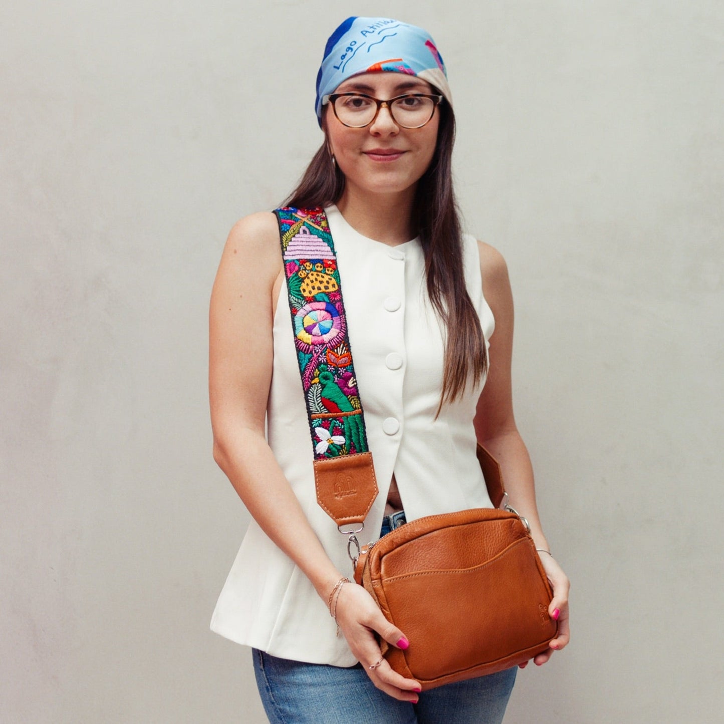 Travel Necessaire Aimé + Guatemala Long Strap in Caramel by Jessica Guttelewirz