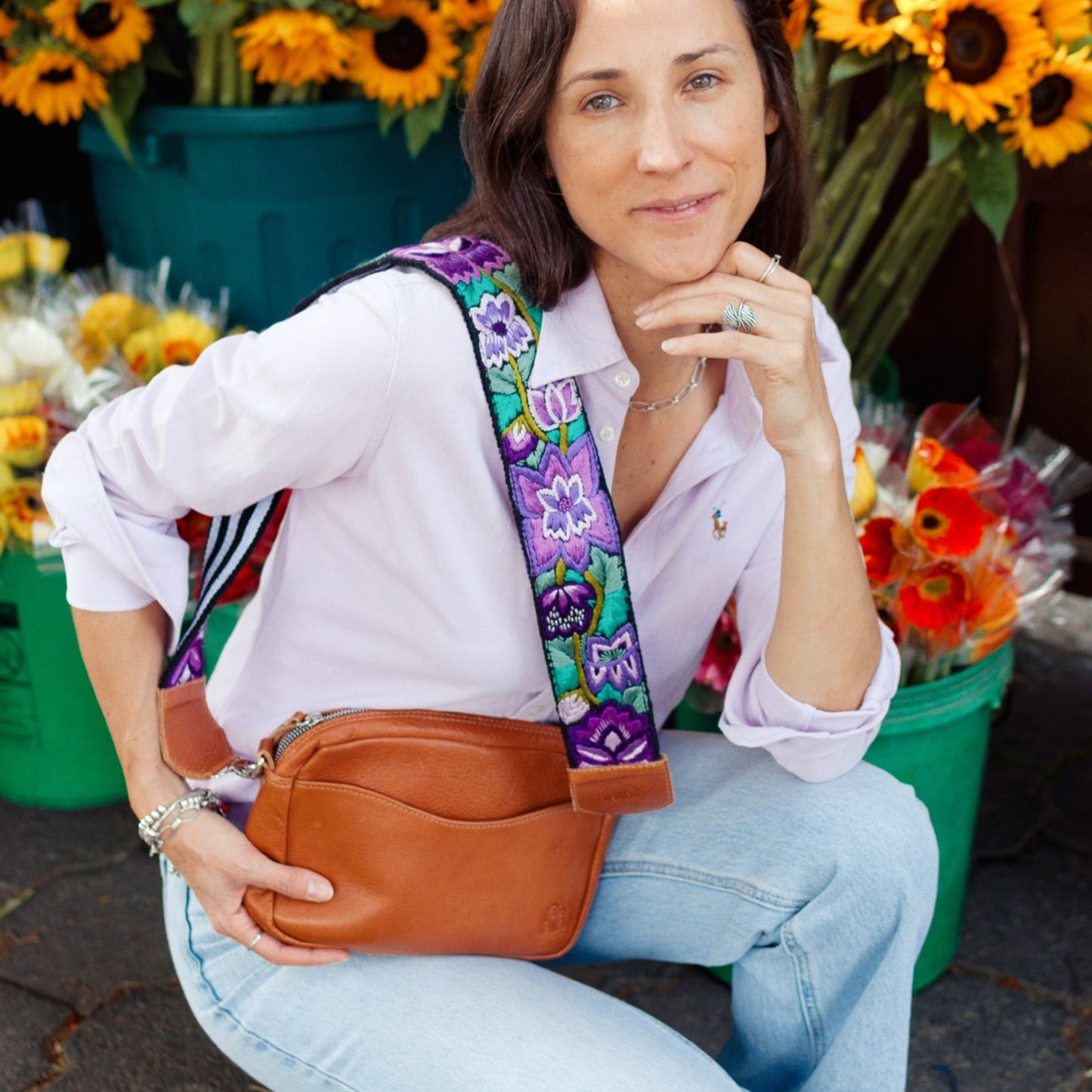 Travel Necessaire Aimé + Provence Long Strap in Caramel