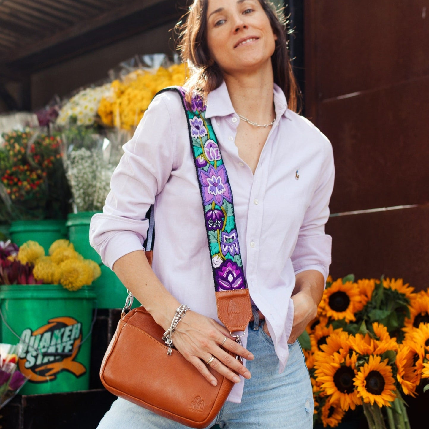 Travel Necessaire Aimé + Provence Long Strap in Caramel