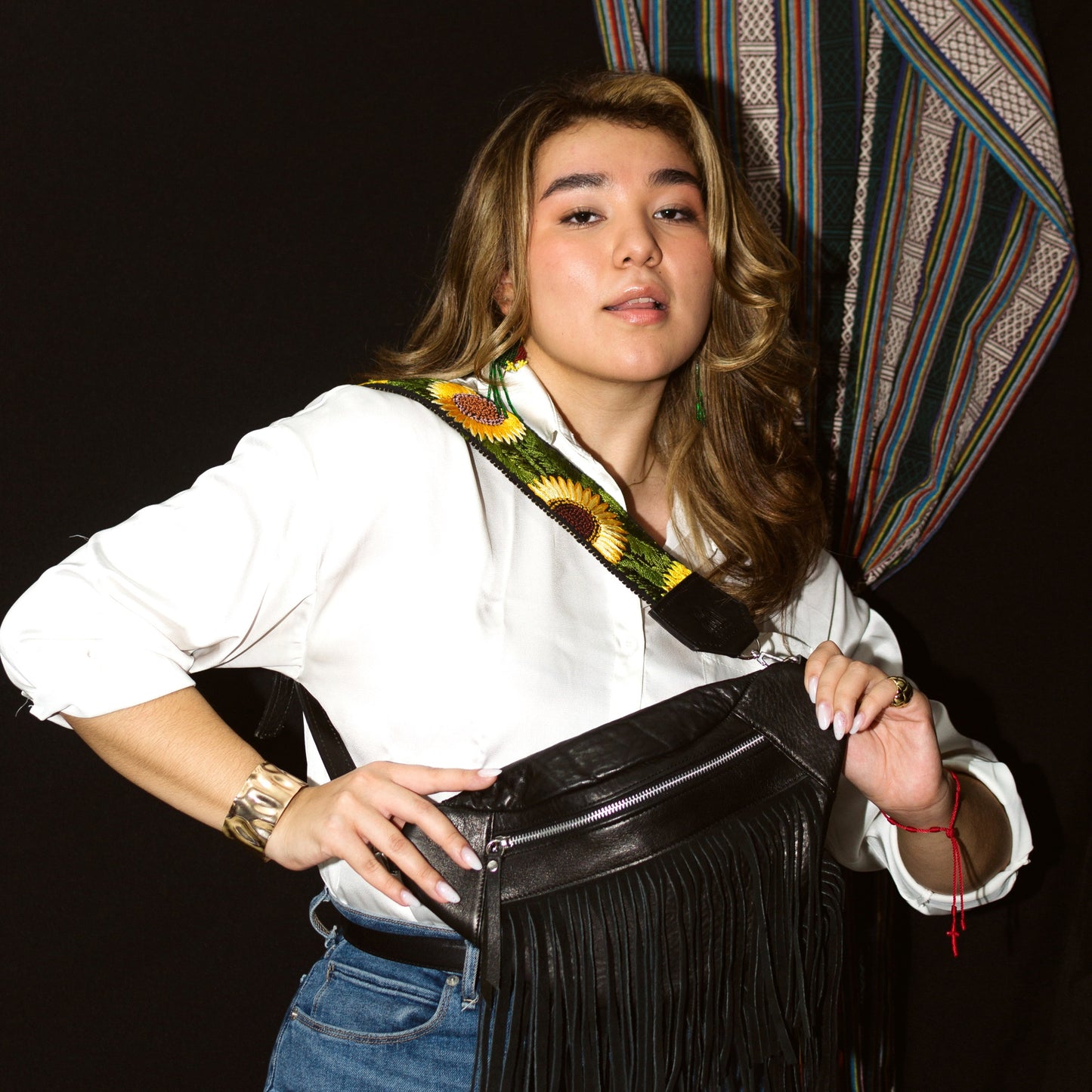 Emma Sling Bag in Black with Fringes + Buenos Aires Regular Strap
