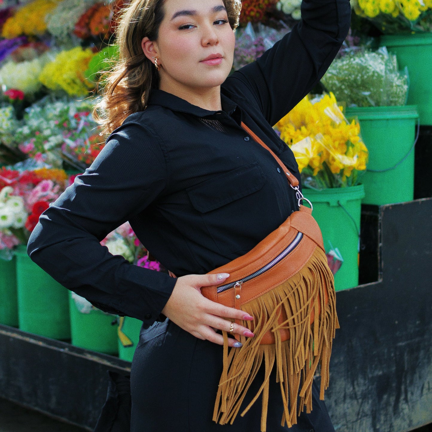 Emma Sling Bag in Caramel with Fringes