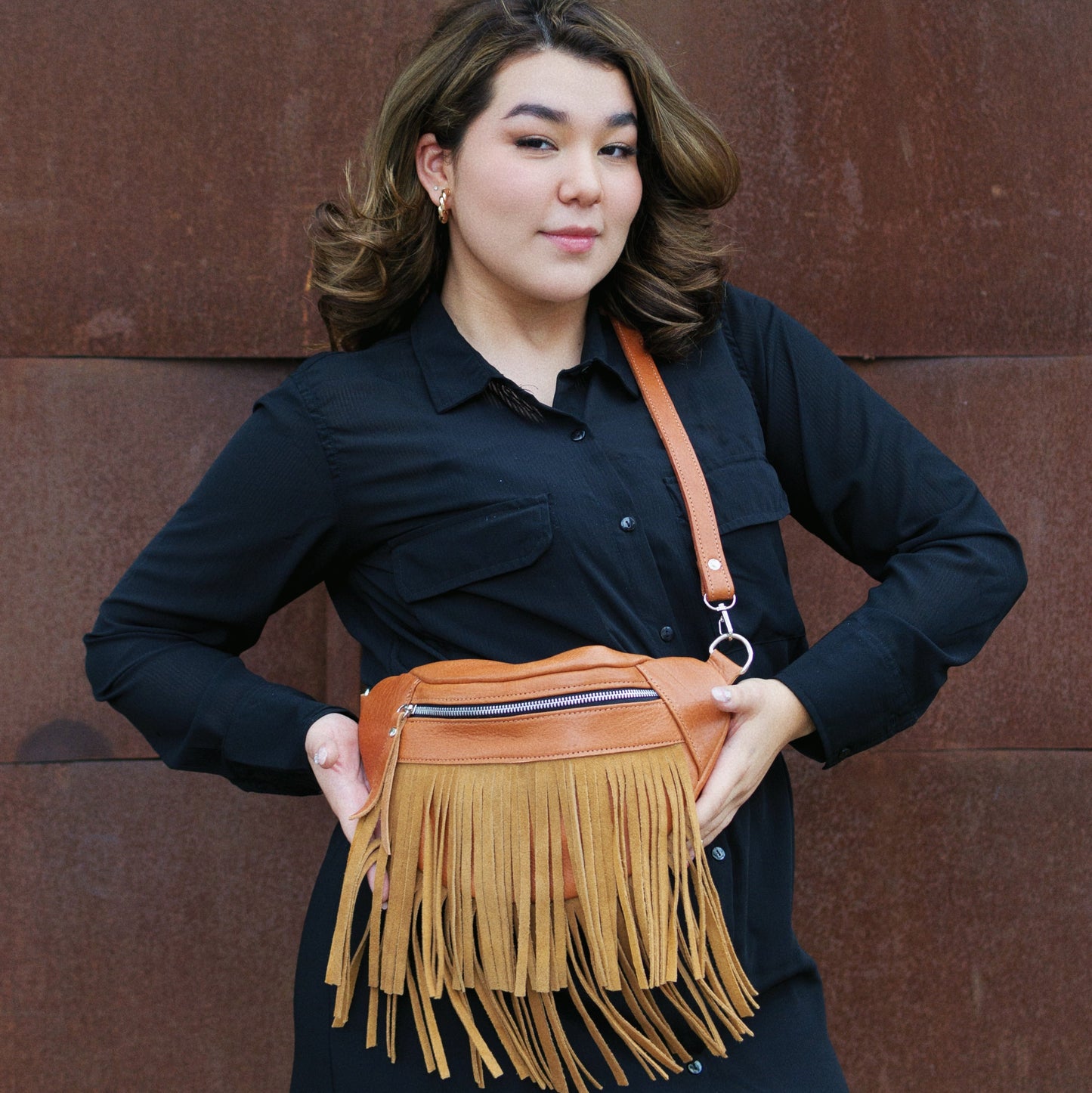 Emma Sling Bag in Caramel with Fringes