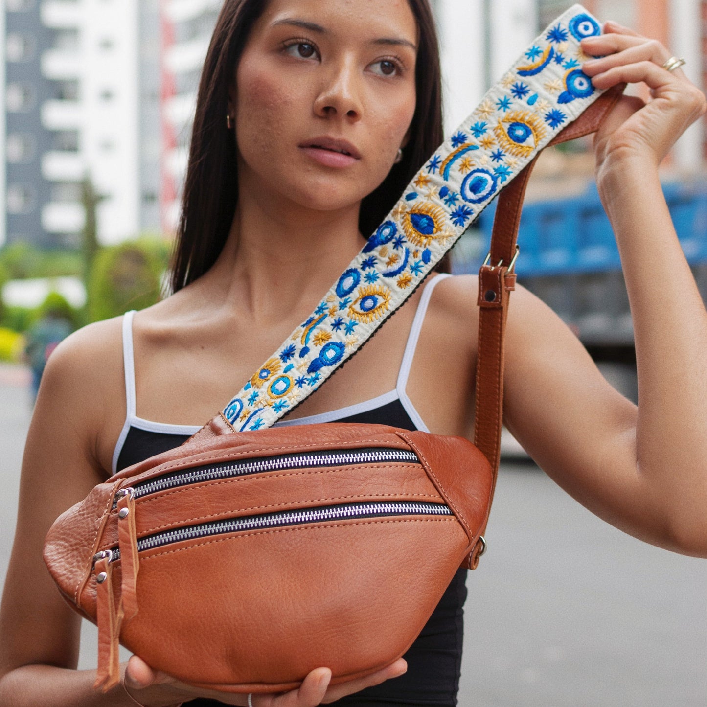 Emma Sling Bag + Mykonos Strap in Caramel
