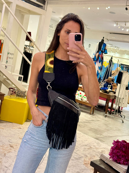 Emma Sling Bag in Black with Fringes + Buenos Aires Regular Strap