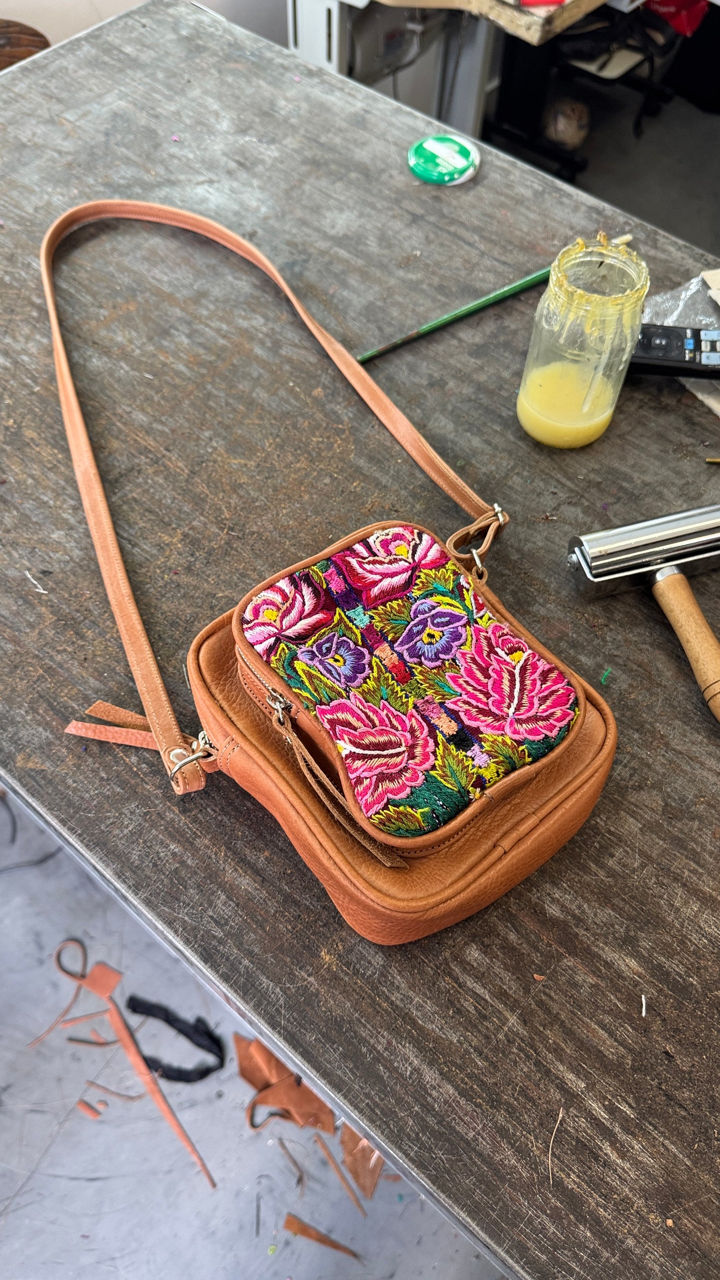 Crossbody Huipil Bag Chule in Caramel