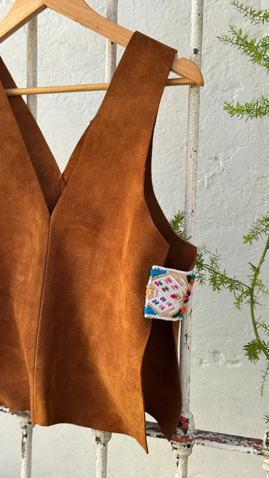 Mendoza Suede Top in Caramel + 2 Short Embroidered Straps