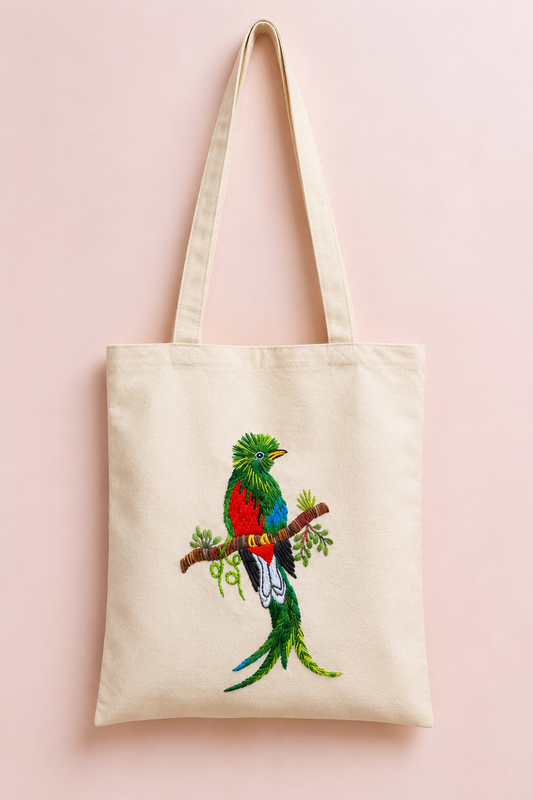 Hand-Embroidered Quetzal Tote Bag