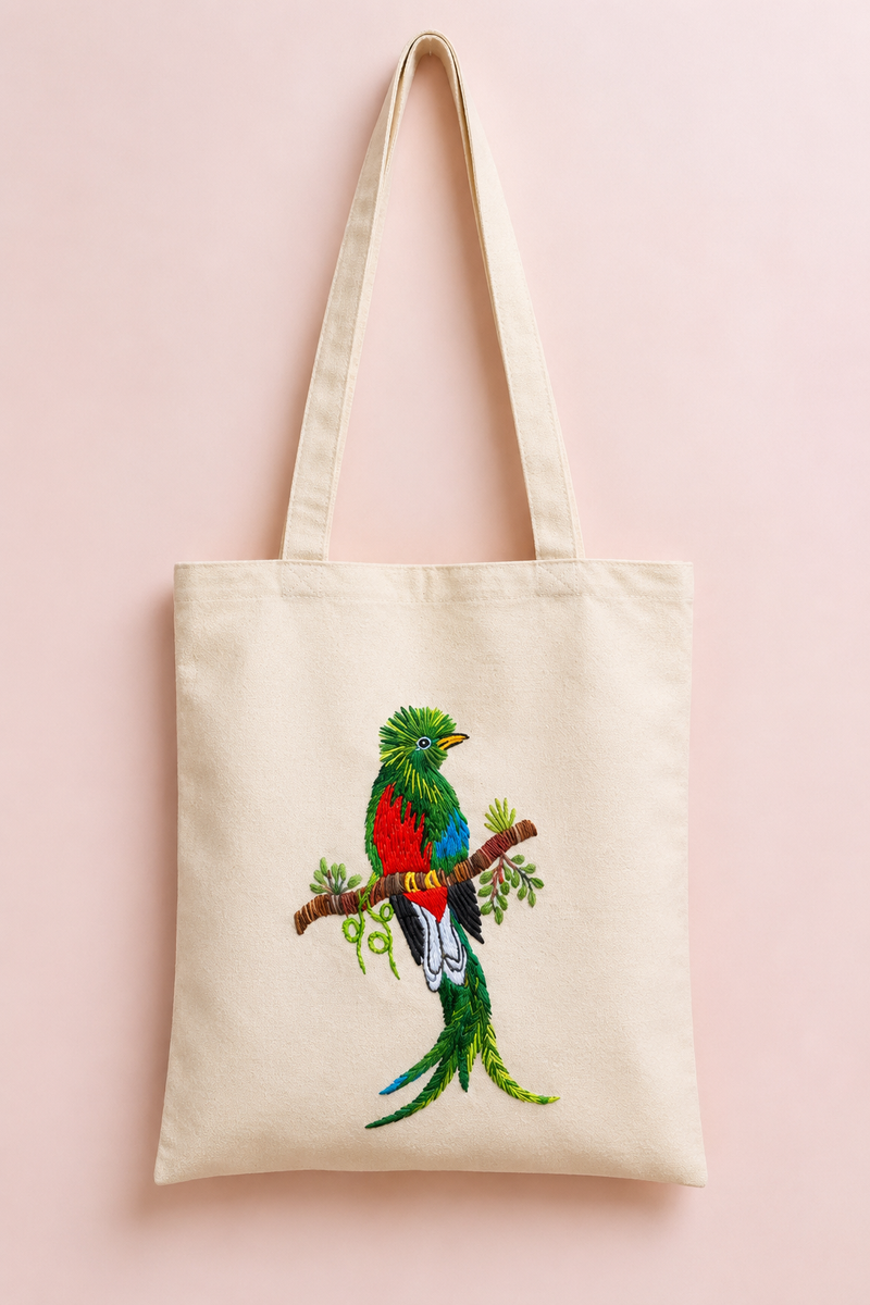 Hand-Embroidered Quetzal Tote Bag