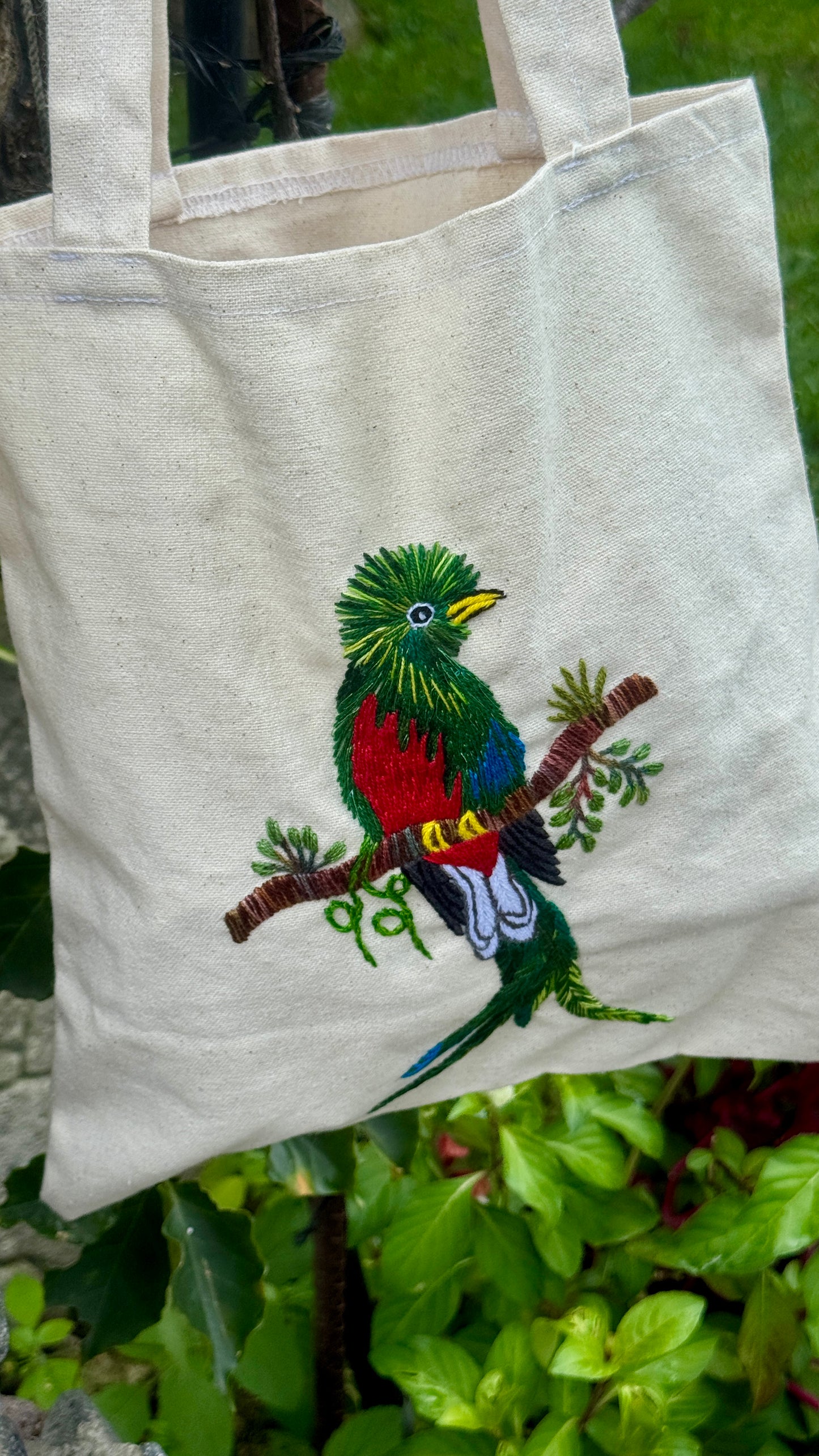 Hand-Embroidered Quetzal Tote Bag