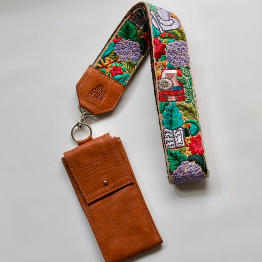 Phone Pouch Titi + Madrid Long Strap in Caramel by Fati Yedro