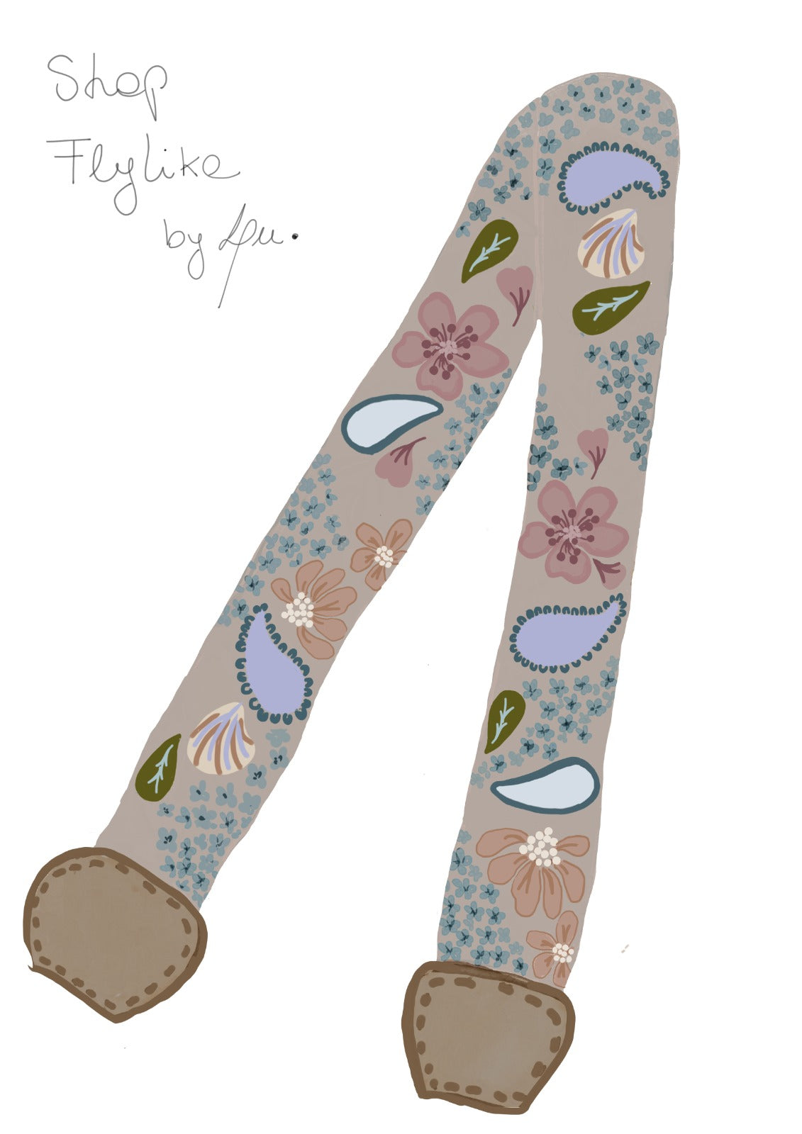 Floral-patterned strap with floral design on a beige background